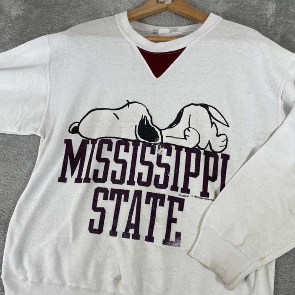 Vintage Snoopy Mississippi State Sweatshirt‎ Mens Large White College FLAW